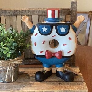 Patriotic Donut Figurine with Sunglasses